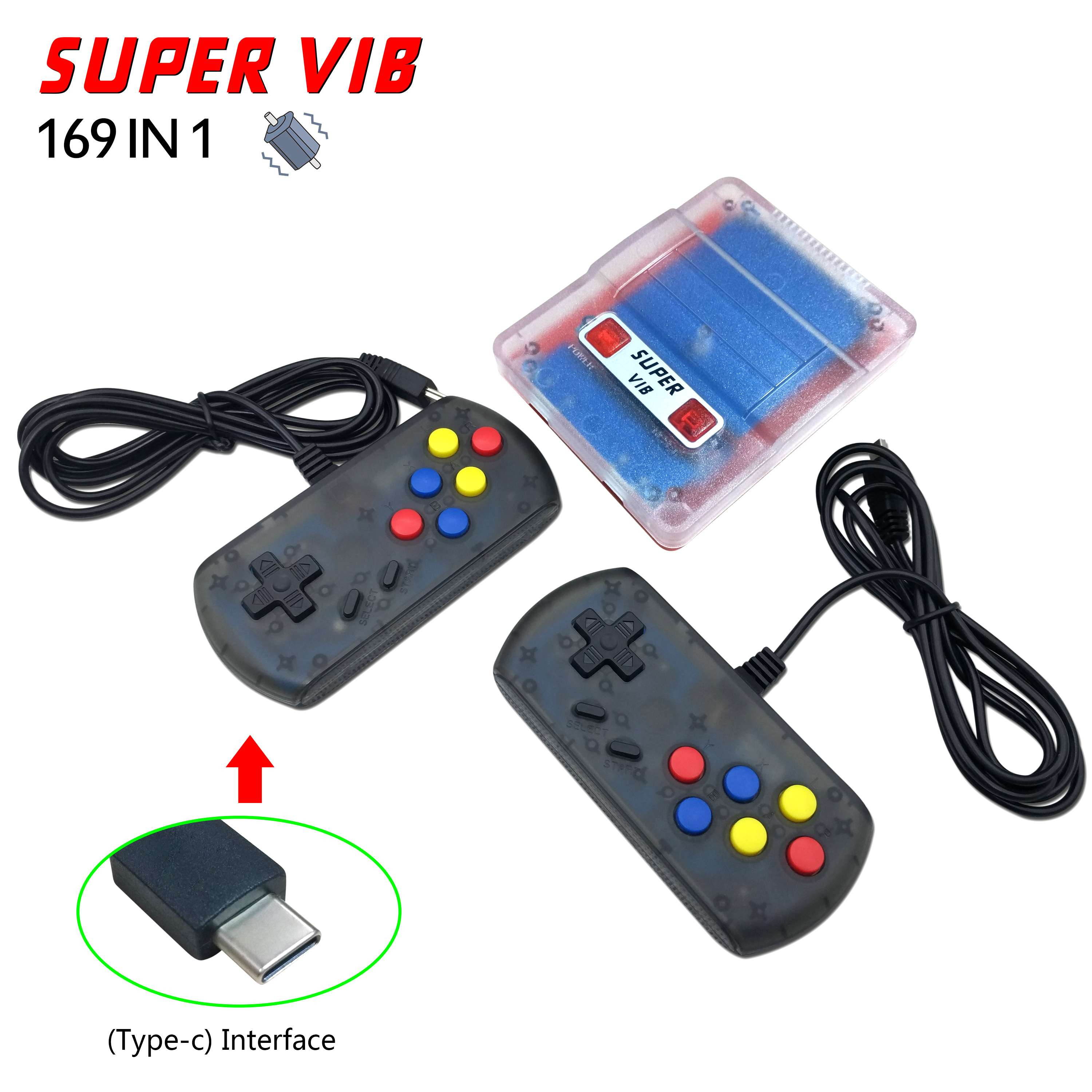 Super vib-tv vibrating handle SNES video game machine vibration game red and white machine FC home game machine (128M)