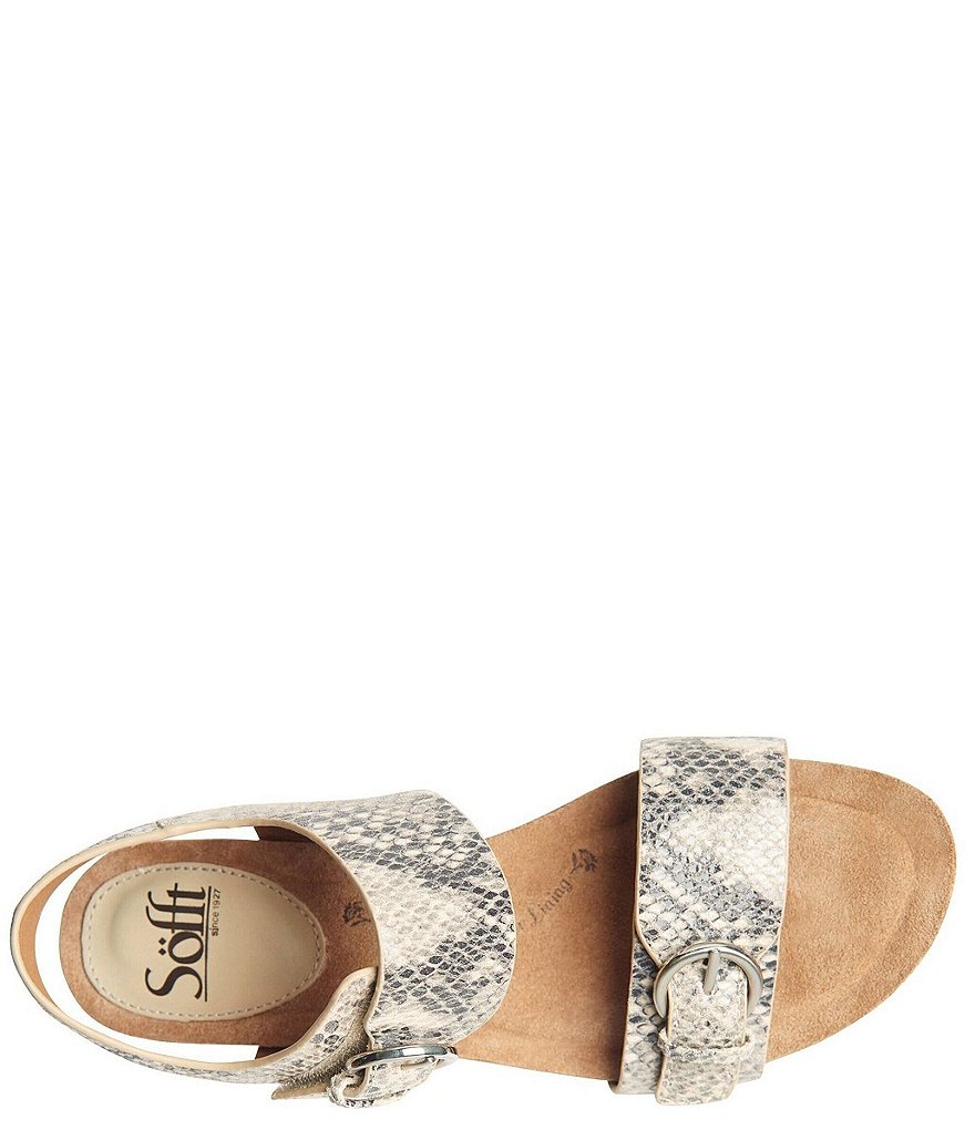 Sofft Vaden Adjustable Snake Print Leather Wedge Sandals