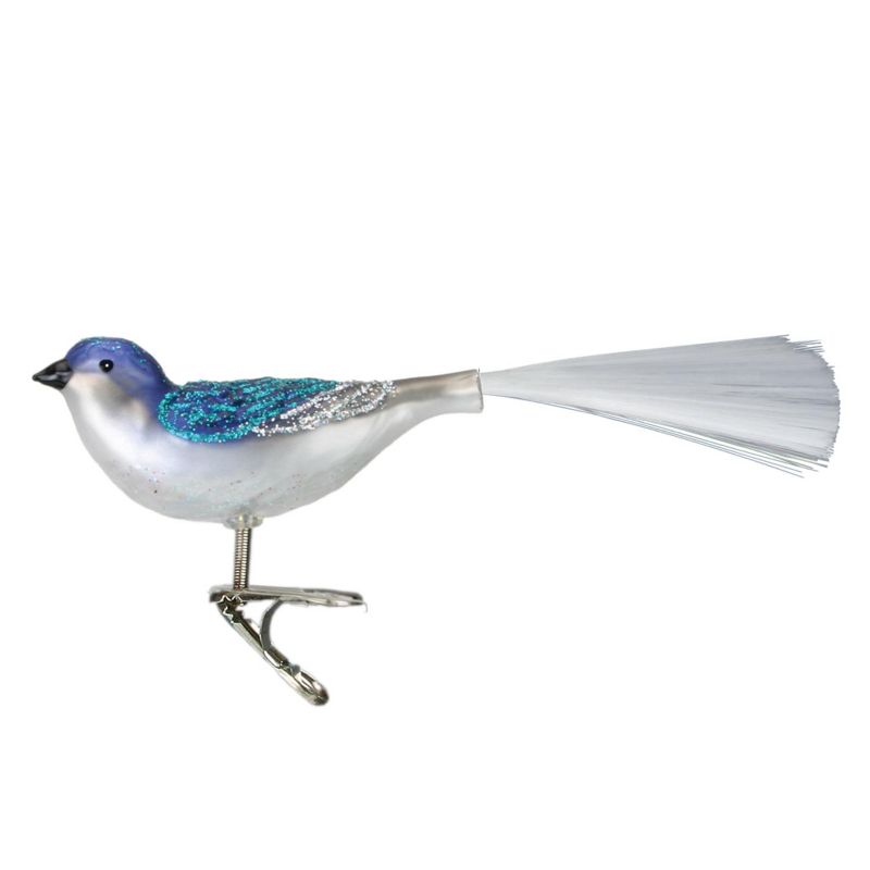 Old World Christmas 5" Old World Christmas White and Blue Swallow Bird Clip-On Glass Ornament #18110