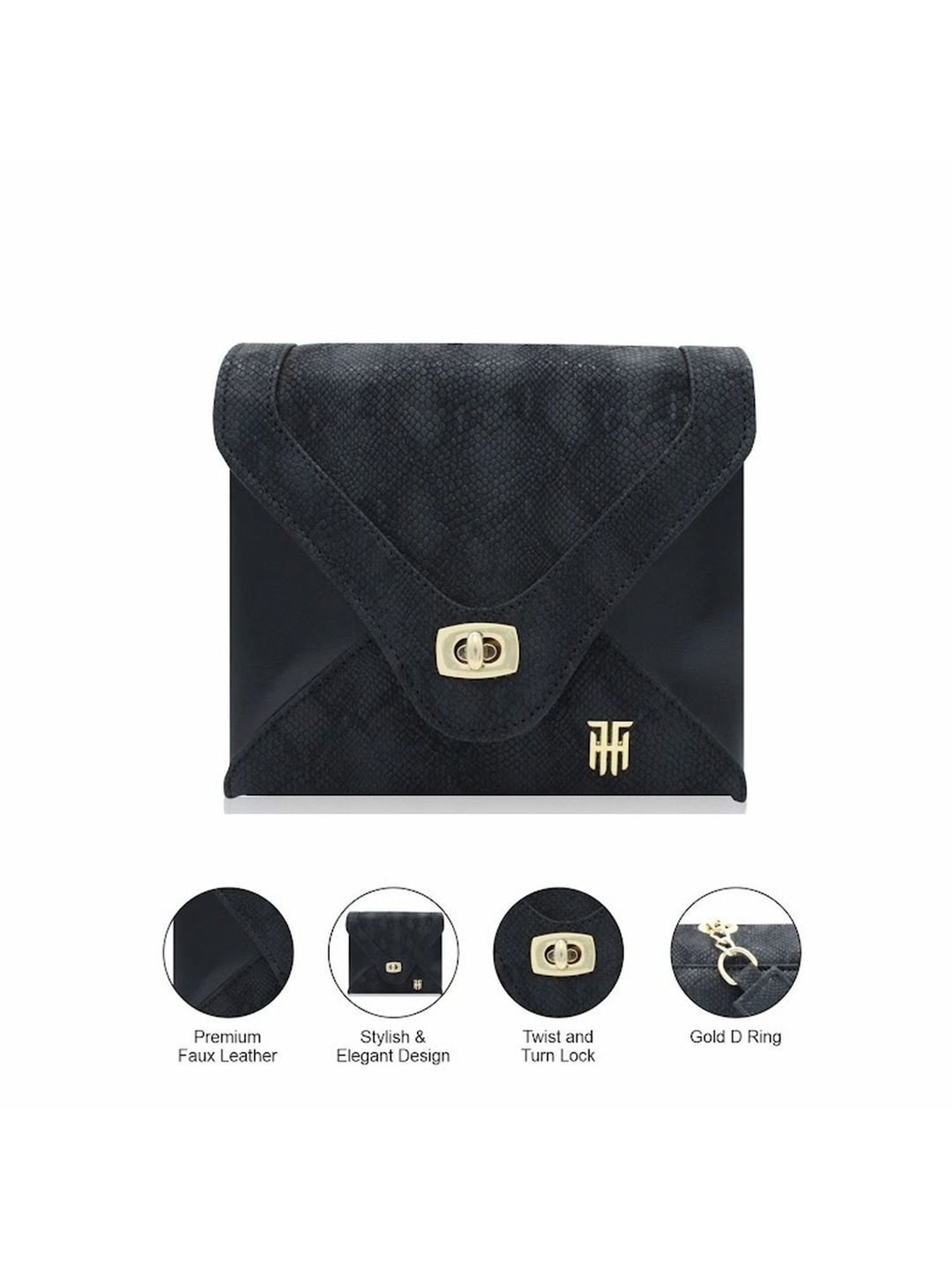 THE HOLISTIK Glititer Black Textured Medium Handbag