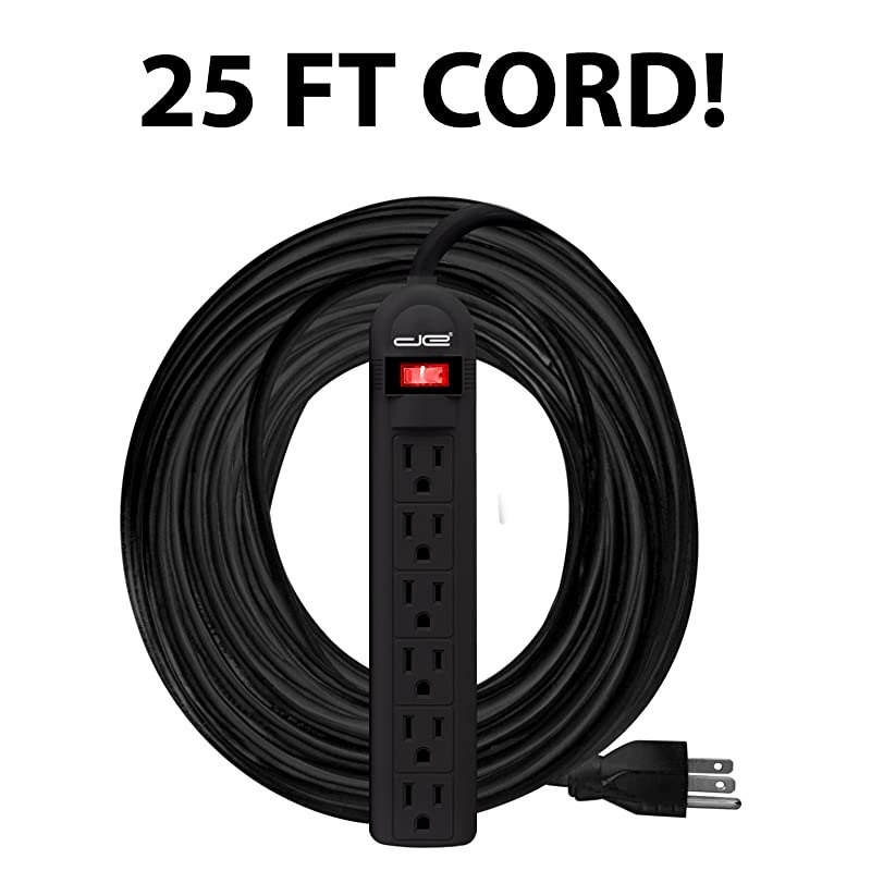 6-Outlet Surge Protector Power Strip with 25-Ft Long Extension Cord, Black, ETL Listed/UL Standard