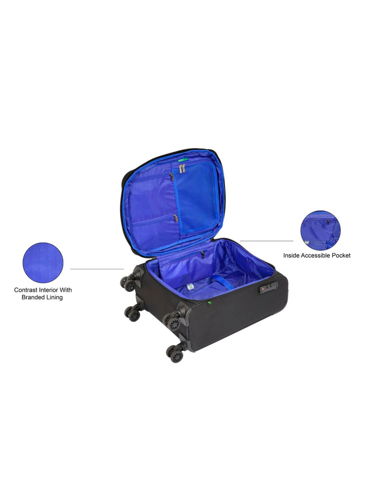 United Colors of Benetton Archimedes Black & Grey Color Block Soft Cabin Trolley Bag -58 Cms