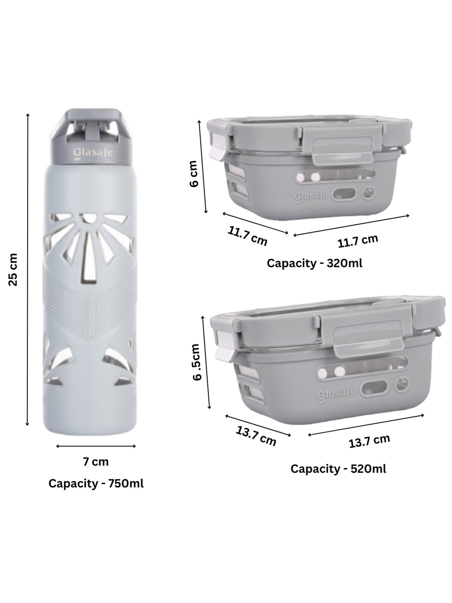 Glasafe Desk Munch Slate Grey Borosilicate Tiffin Combo