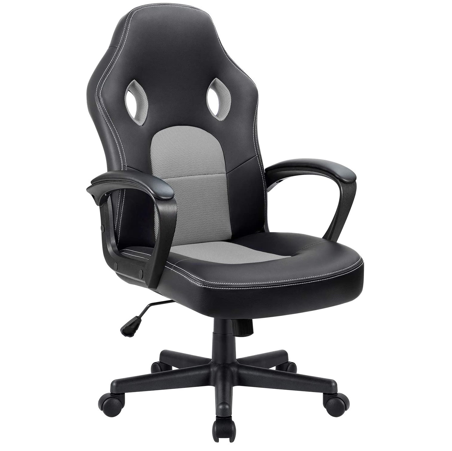 Furmax Office Desk Leather Gaming, High Back Ergonomic Adjustable Racing Task Swivel Executive Computer Chair Headrest and Lumbar Support (Black)