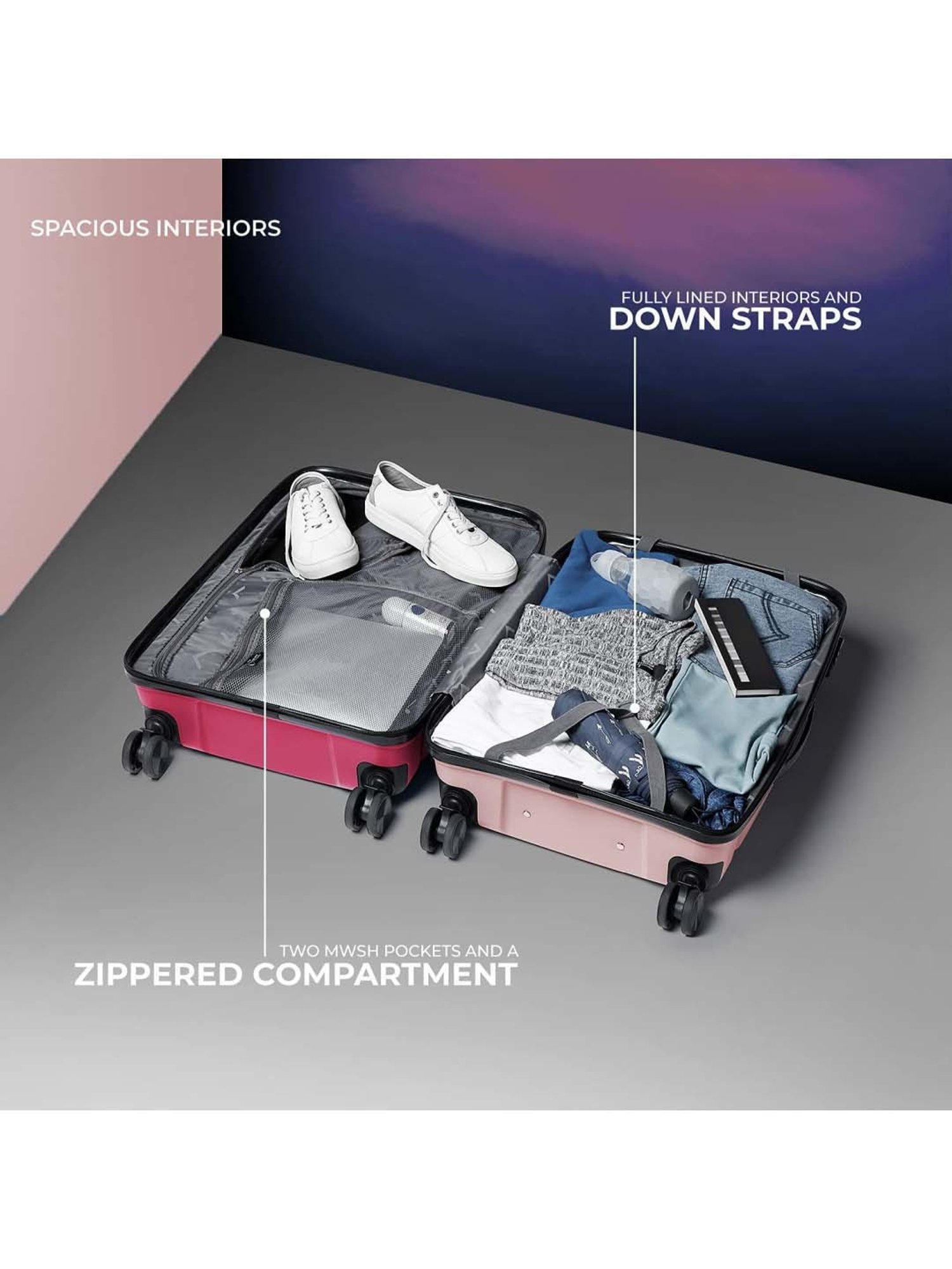 Nasher Miles Nicobar Hard-Sided Polypropylene Set of 2 Maroon and Brown Trolley Bags (55 & 65 cm)