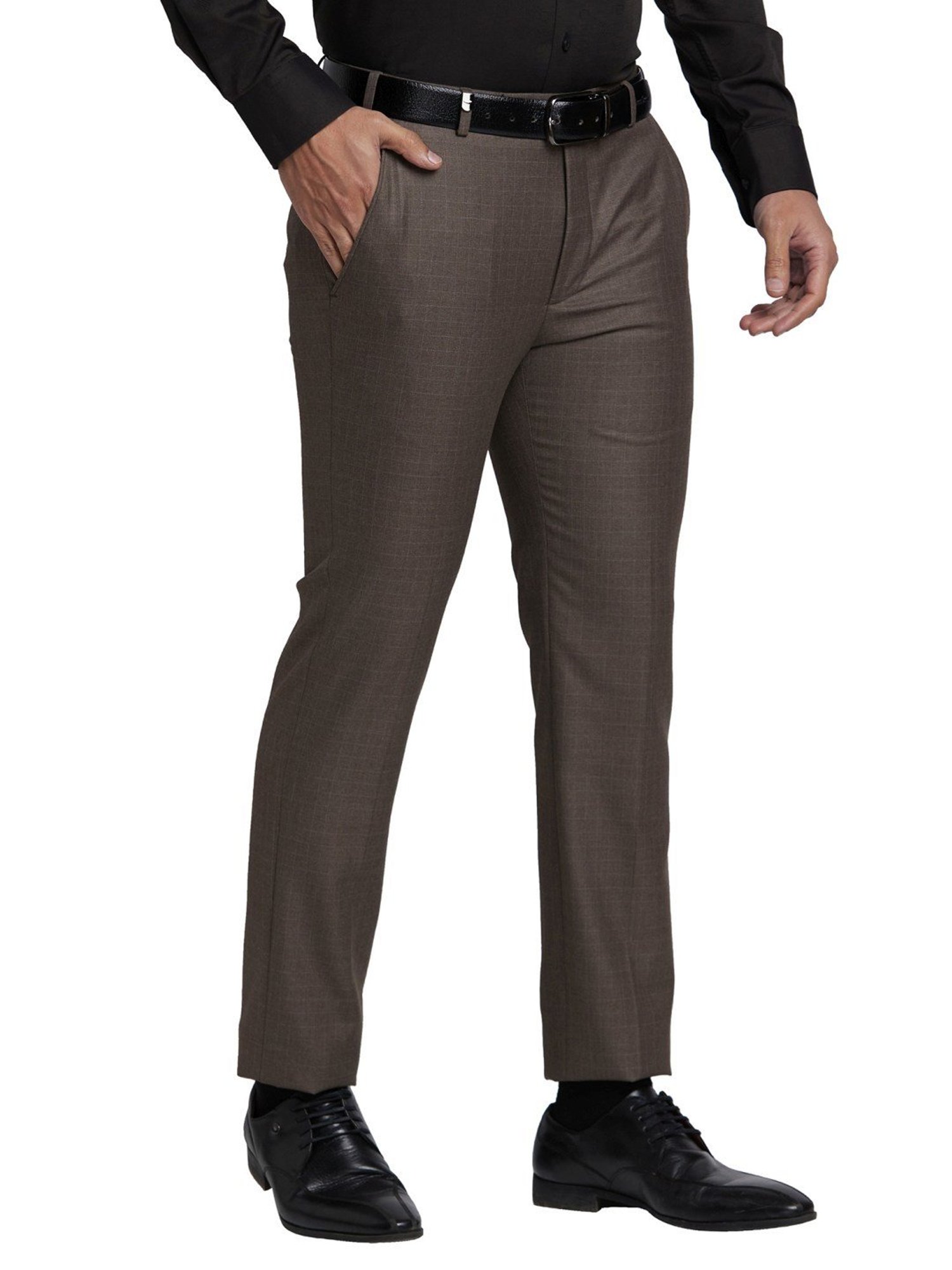 Park Avenue Brown Super Slim Fit Checks Trousers