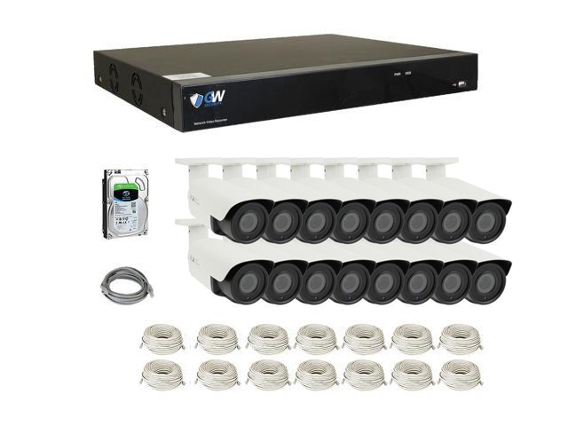 GW 16 Channel H.265 4K NVR 5-Megapixel (2592 x 1520) 4X Optical Zoom Network Video Security System, 16pcs 5MP 1920p 2.8-12mm Motorized Zoom POE Weatherproof Bullet IP Cameras, 120ft Night Vision