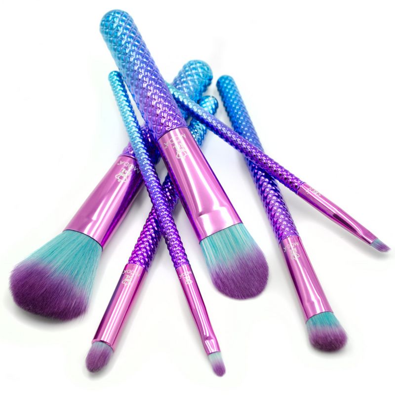 MODA Brush Prismatic 7pc Total Face Tavel Sized Makeup Brush Set with Holographic Travel Flip Case, Includes - Powder,  Angle Shader, Smoky Eye,  and Point Lip Brushes