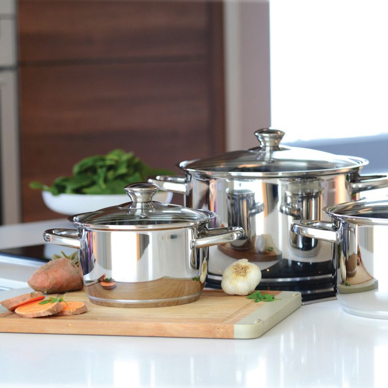 BergHOFF Essentials Prima 6Pc 18/10 Stainless Steel Cookware Set, Silver Handles