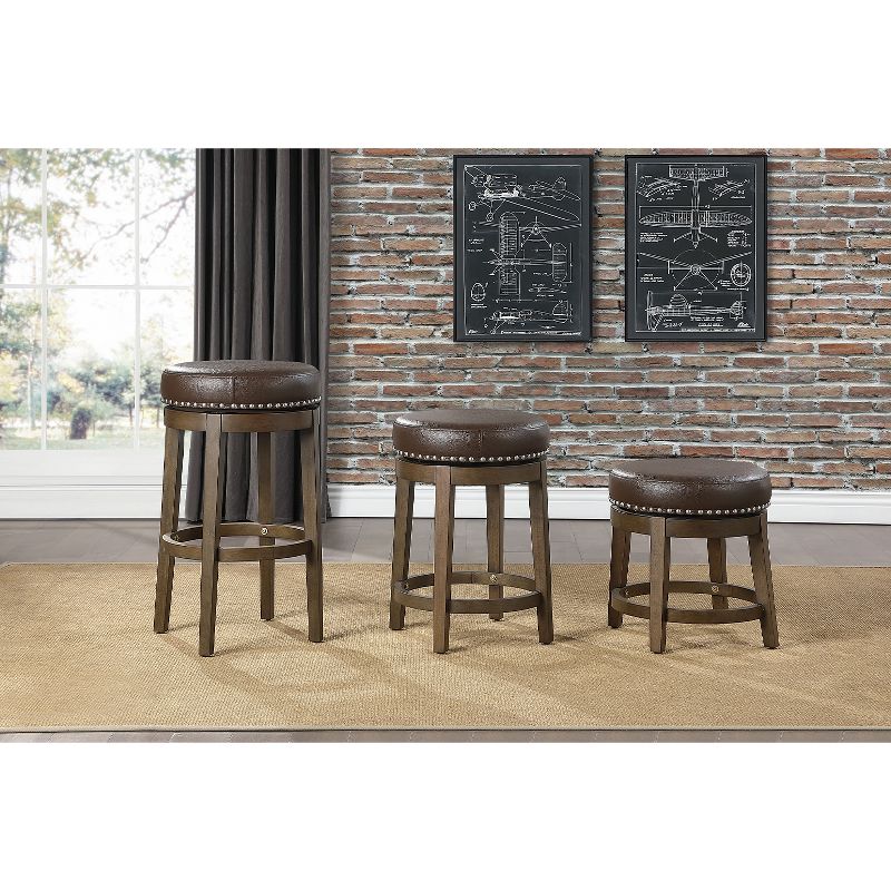 Lexicon Whitby 30.5 Inch Pub Counter Height Wooden Bar Stool with Solid Wood Legs and Faux Leather Round Swivel Seat, Gray (2 Pack)