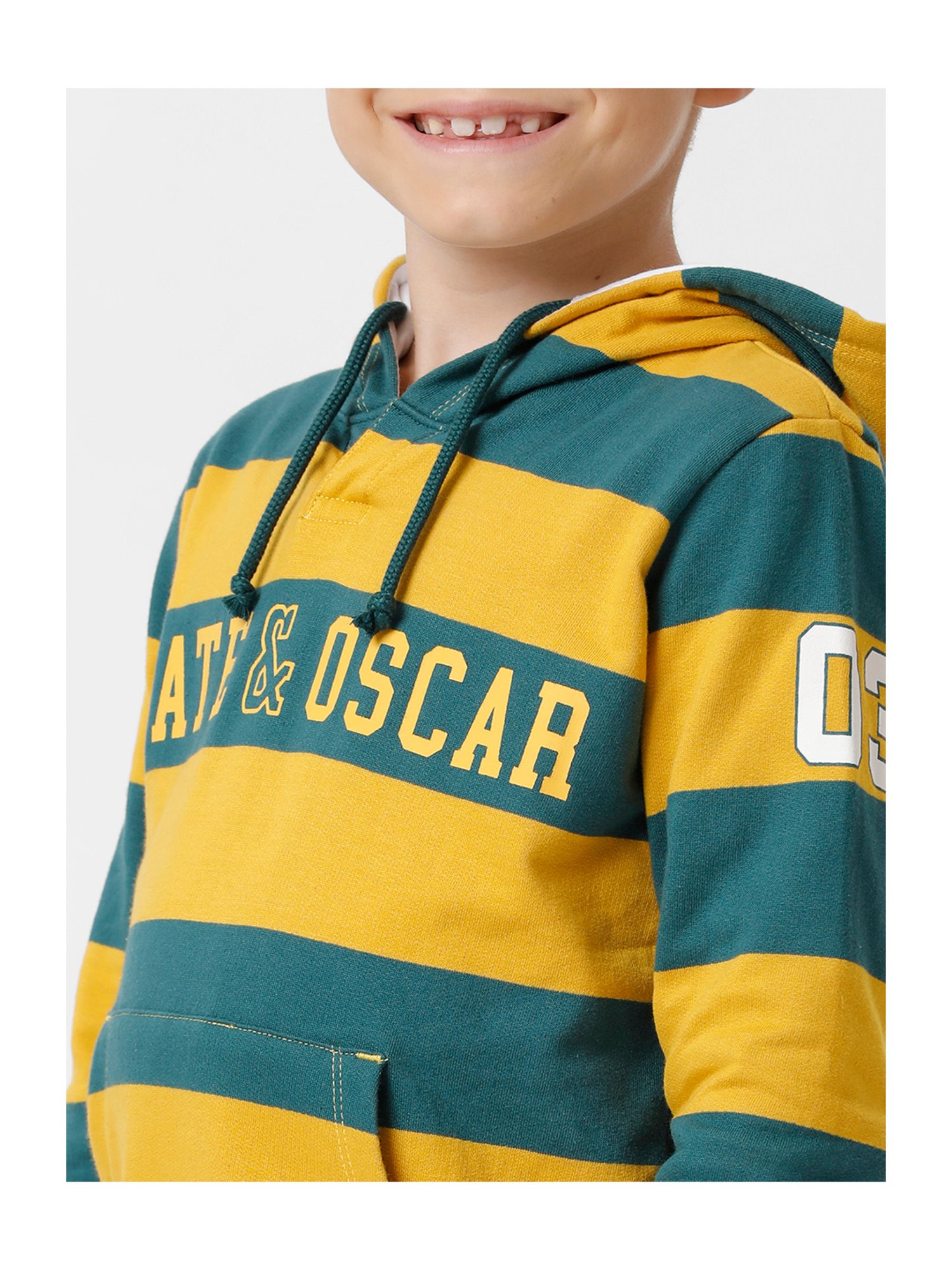 Kate & Oscar Kids Mustard & Teal Striped Full Sleeves Sweatshirt