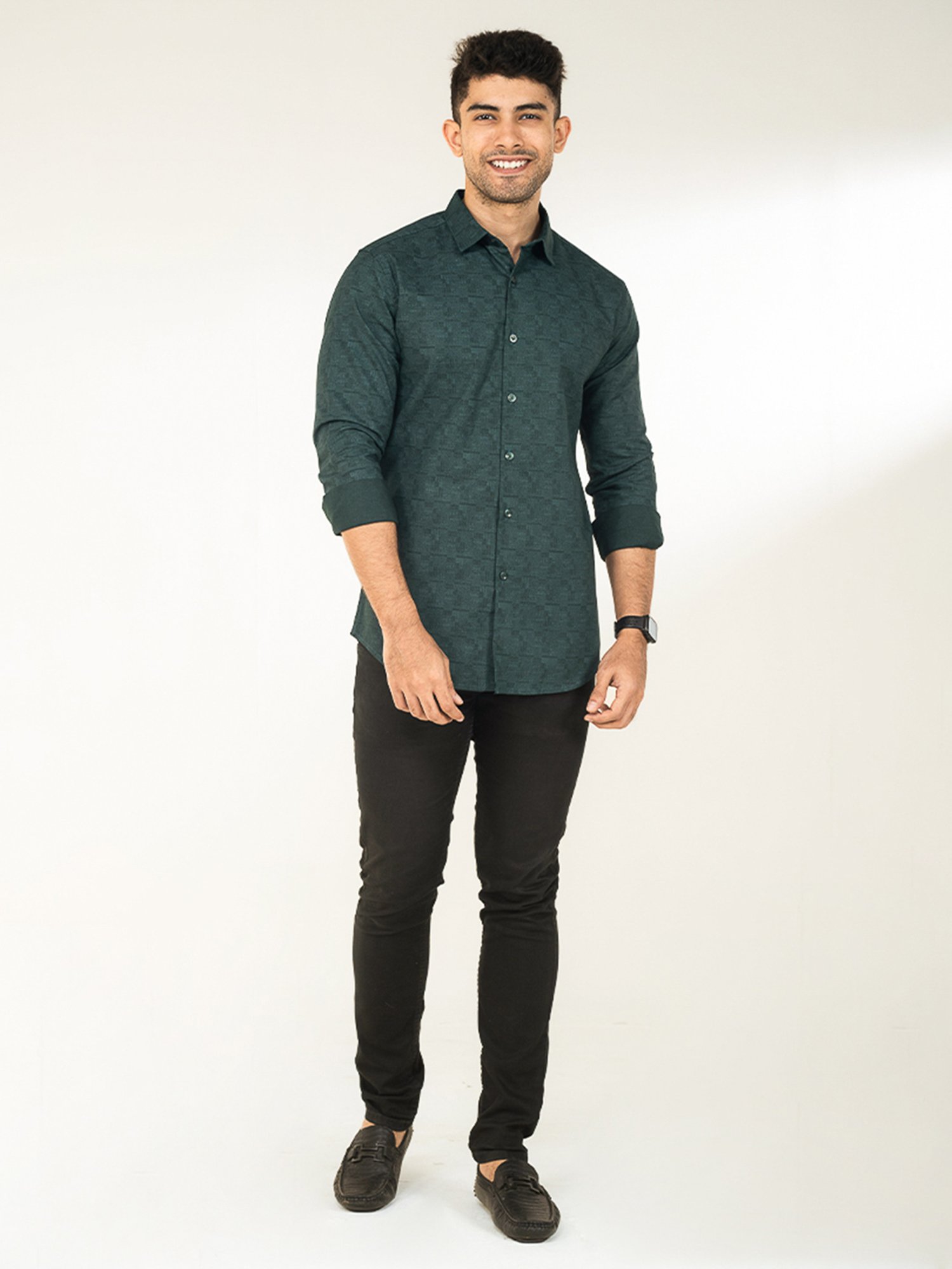 The Bleu Label Teal Slim Fit Self Design Shirt