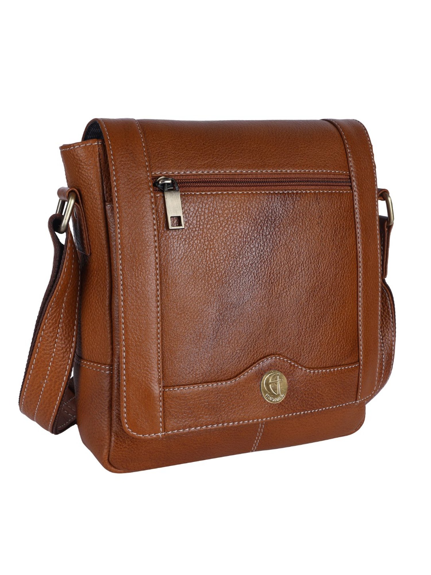 HiLEDER Pure Genuine Leather Messenger Shoulder Sling Cross Body Office Bag for Men and Women,Tan