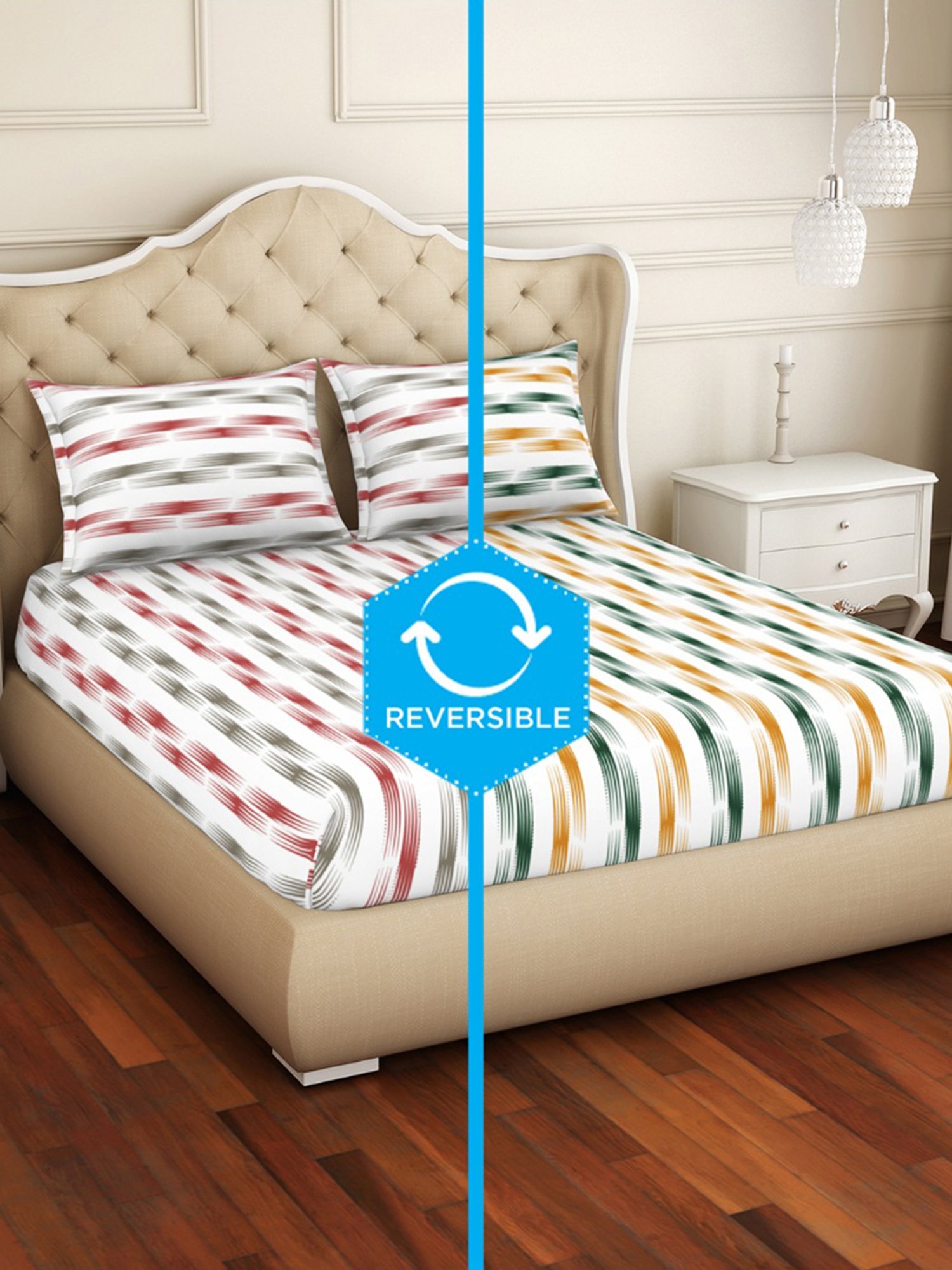 Welspun Geometric Red & Grey 150 TC Cotton Blend King Bedsheet with 2 Pillow Covers