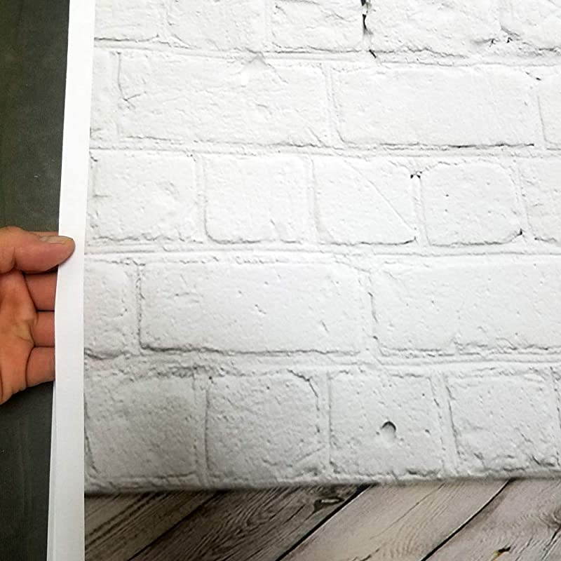 White Brick Wall with Gray Wooden Floor Photography Backdrop Vinyl Background for Pictures D-2504