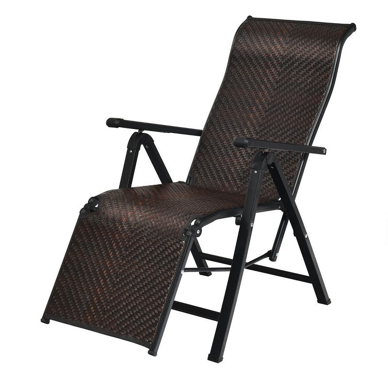 Costway Patio Rattan Folding Lounge Chair Recliner Back Adjustable Beach Yard Pool