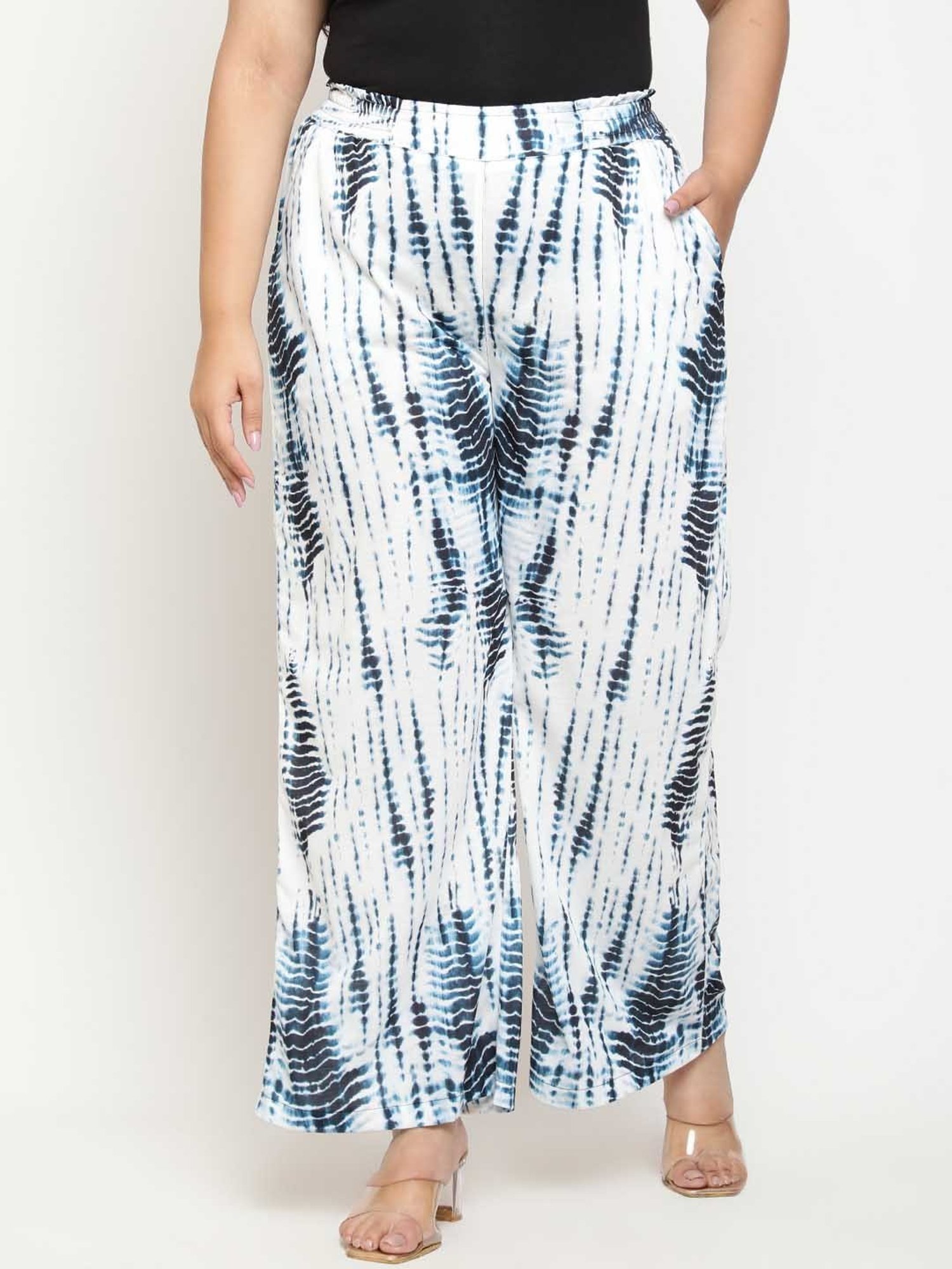 Amydus Indigo & White Flared Fit High Rise Pants