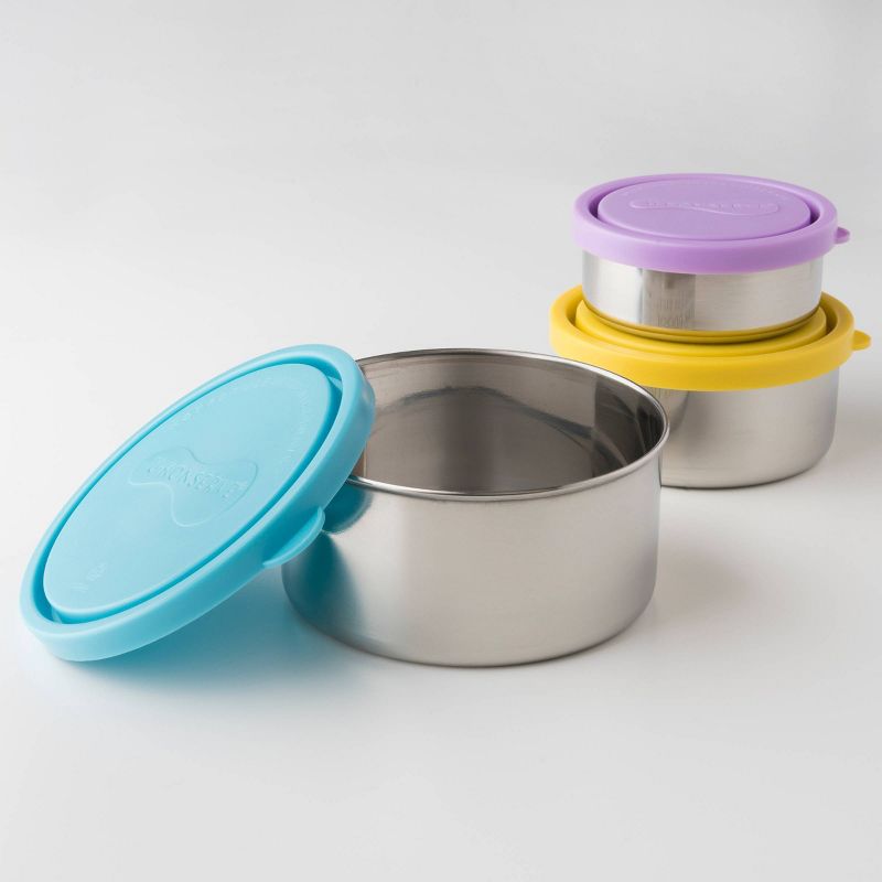 U-Konserve Nesting Stainless Steel Food-Storage Containers Round (Set of 3) - Sky Plastic Lids