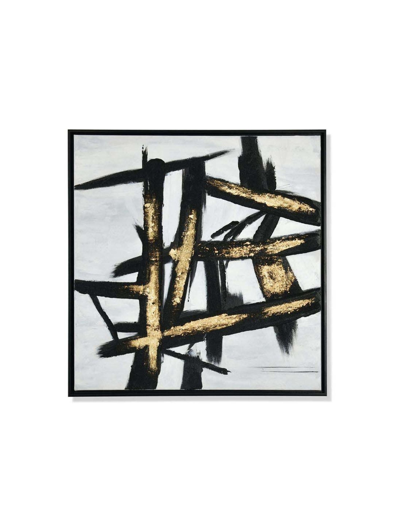 @home Black & Gold Canvas Criss Cross Design Wall Painting