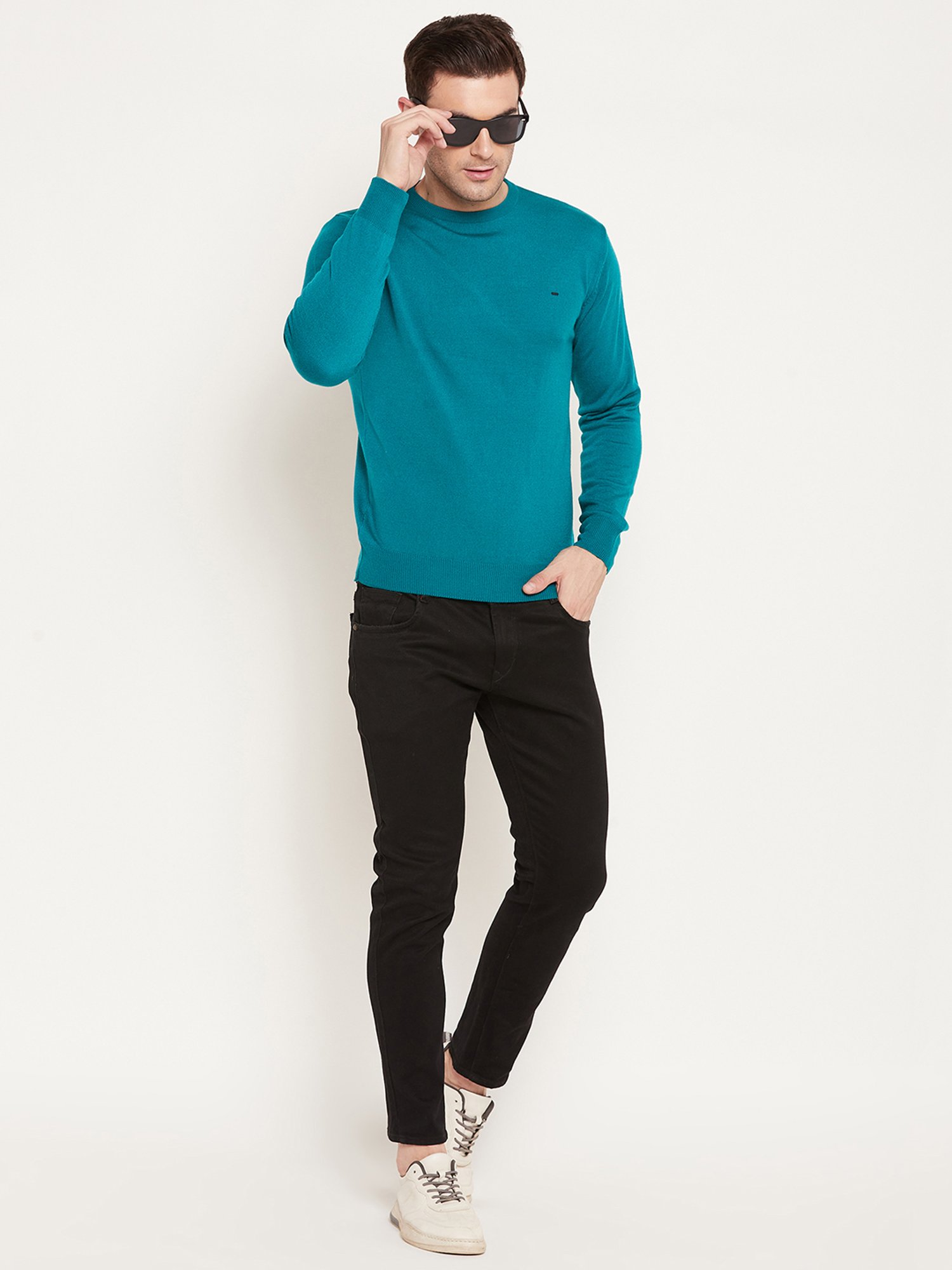 Okane Teal Regular Fit Sweater