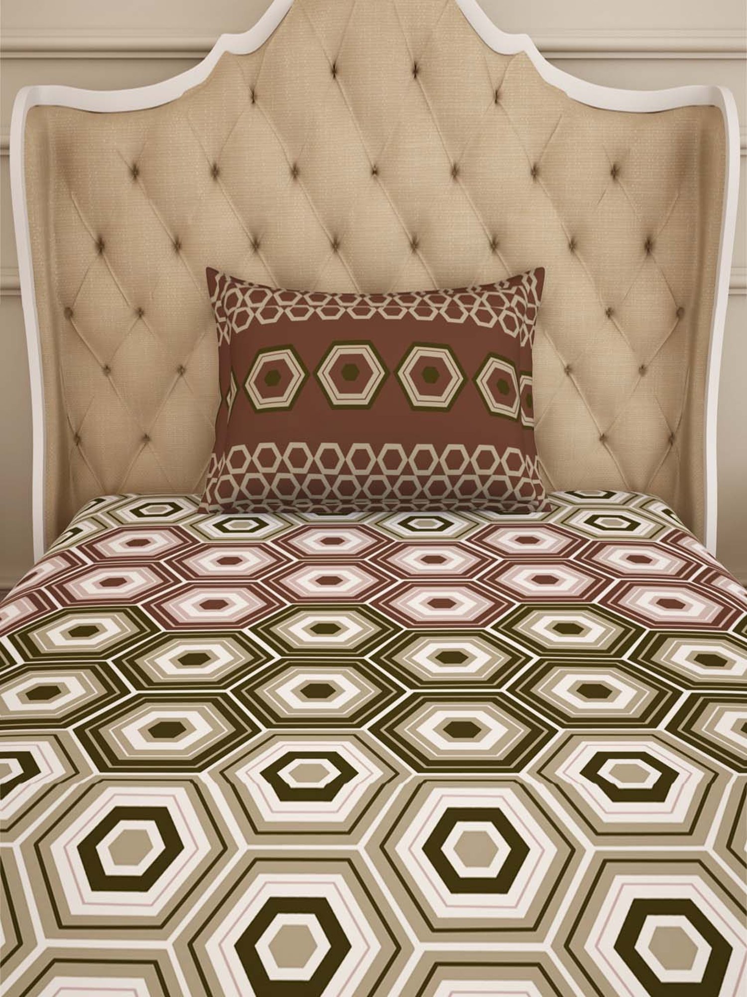 Spaces Atrium Brown Cotton 144 TC Bed Sheet Set