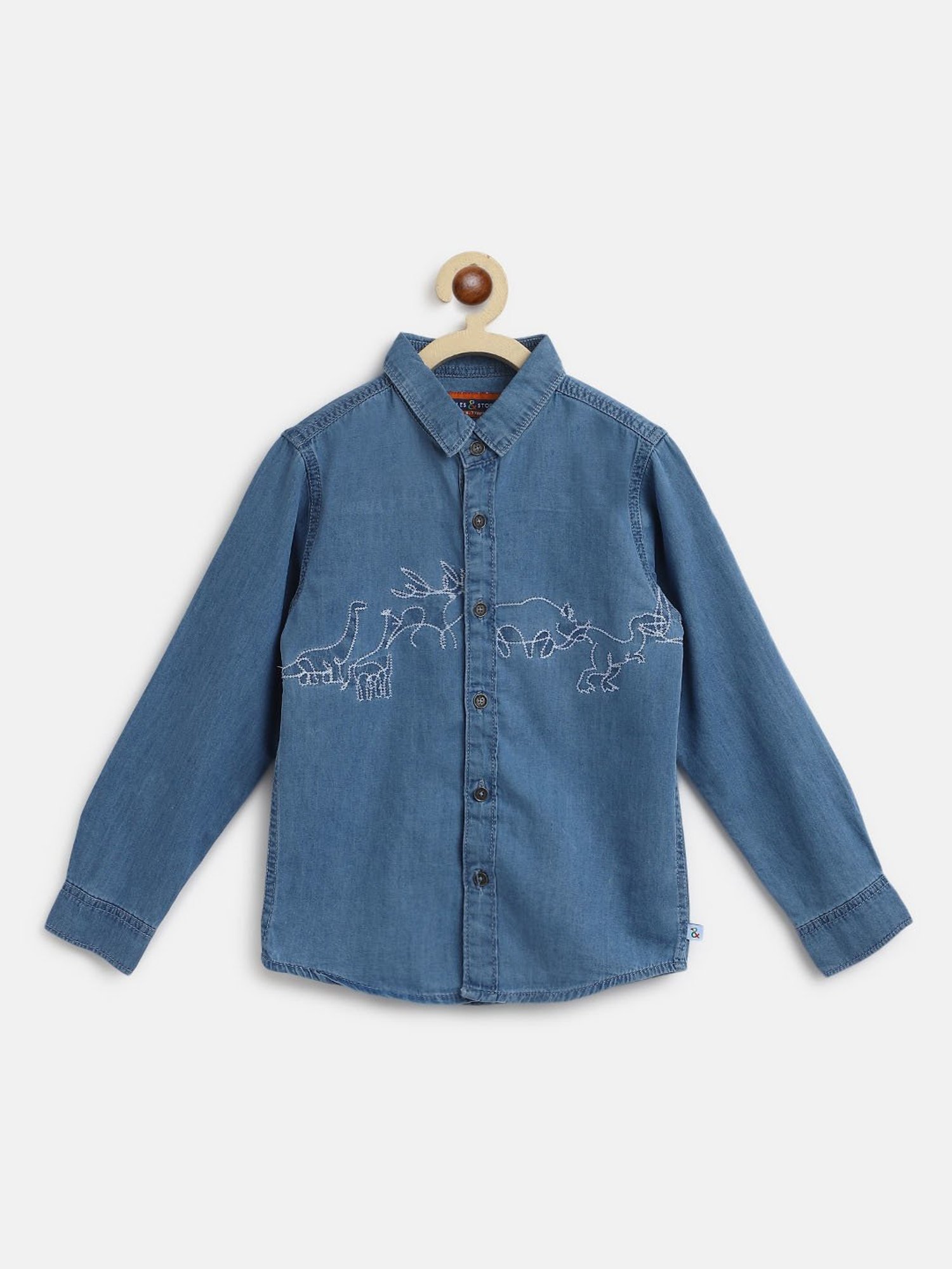 Tales & Stories Kids Blue Embroidered Full Sleeves Shirt