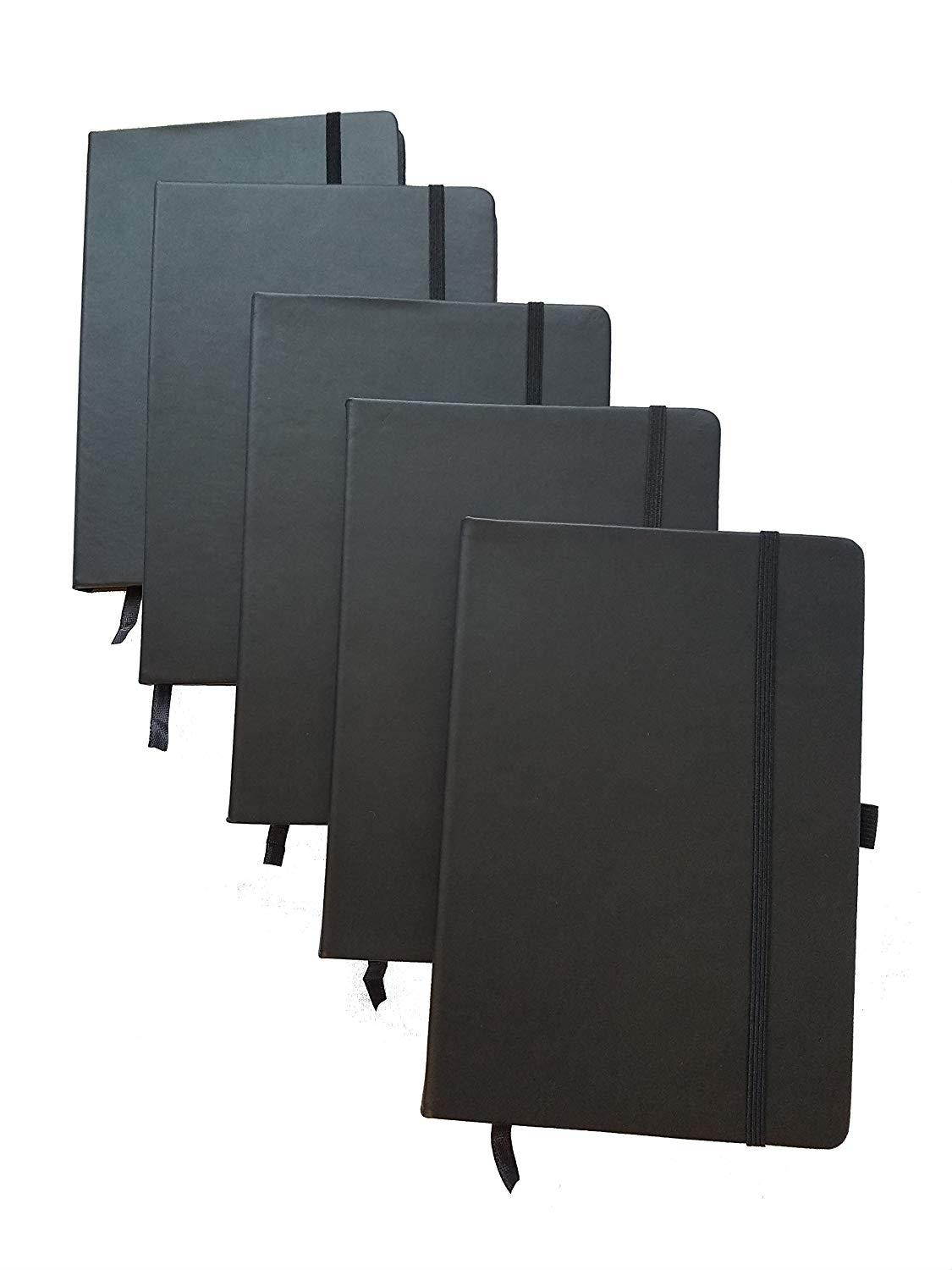 ImpecGear Classic Notebook/Writing Journal 5.5 x 8.25 Black Gray Orange Free Pen (Pack of 5, Black)