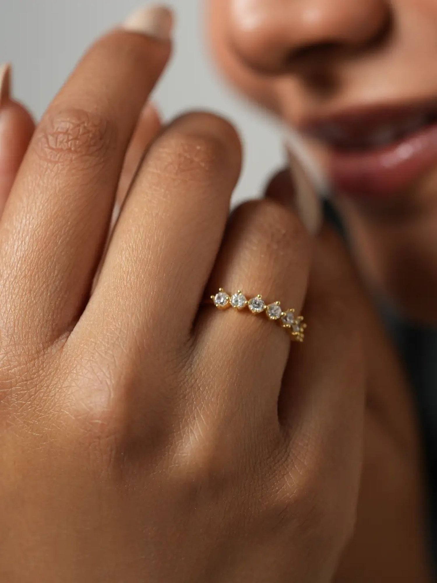 Mabel 92.5 Sterling Silver 18k Gold-Plated Studded Stone Adjustable Ring