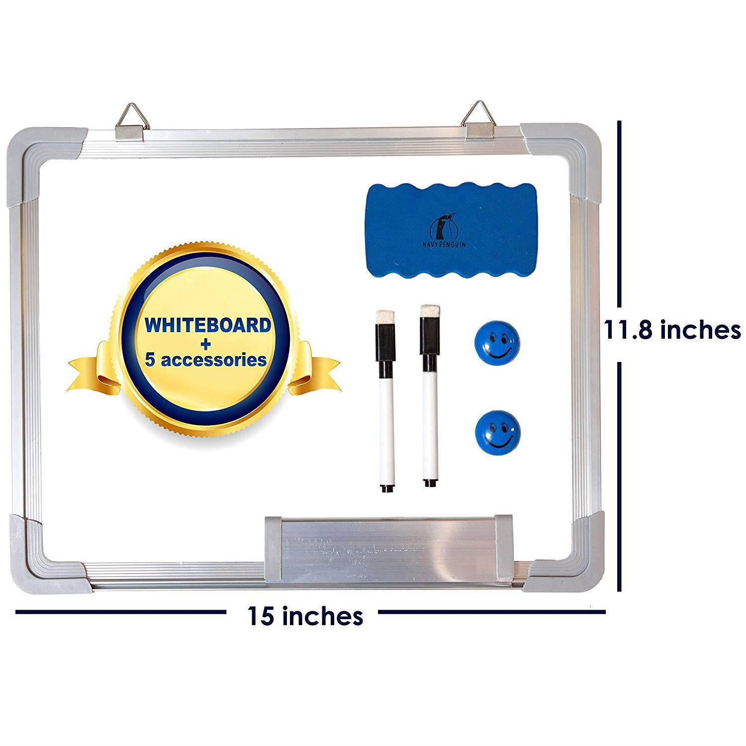 Whiteboard Set - Small Dry Erase Board 15 x 12" + 1 Magnetic Dry Eraser, 2 Dry Wipe Black Markers and 2 Magnets - Mini White Wall Hanging Message Scoreboard for Office Cubicle Desk (15x12" Landscape)
