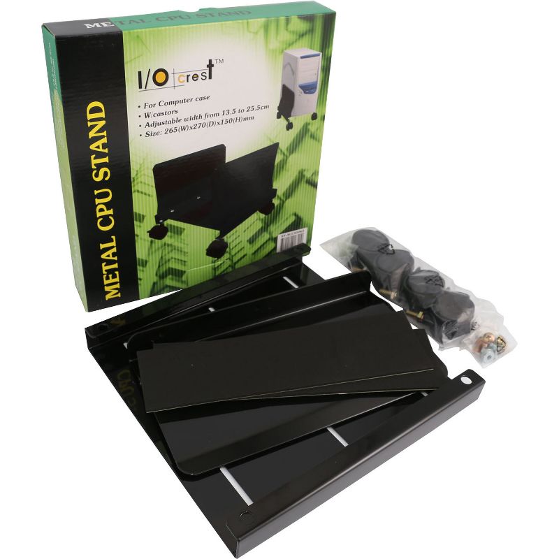 SYBA Multimedia Steel PC Stand for ATX Case with Adj. Width and 4 Caster wheels - 9.8" Width - Metal - Black