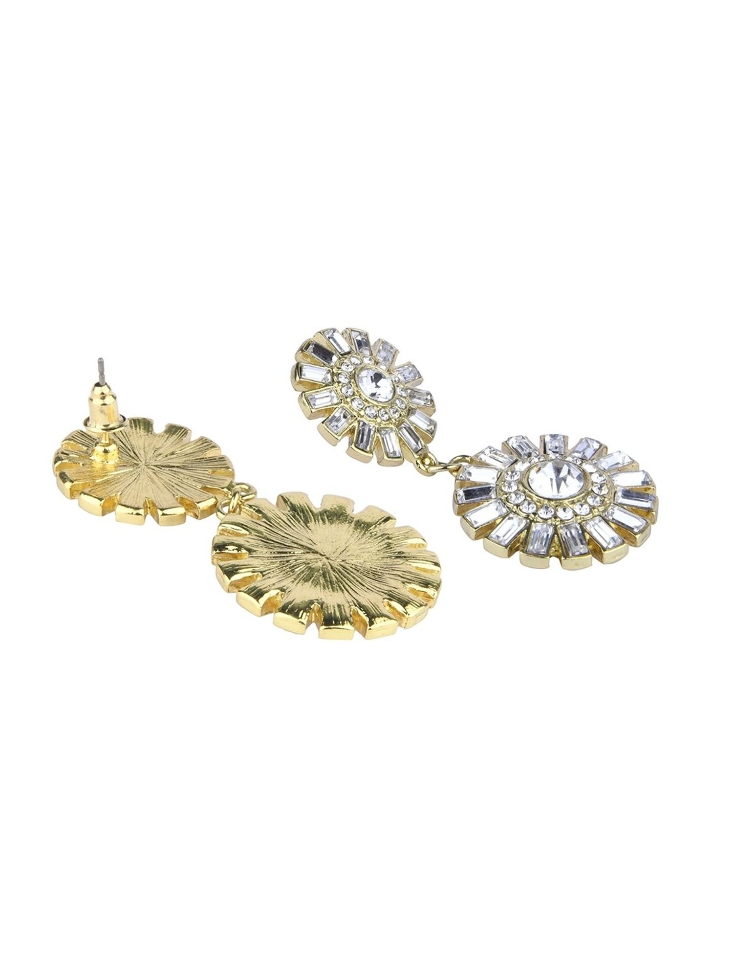 Lilly & Sparkle Gold-Toned Geometric Stone Studded Drop Earrings