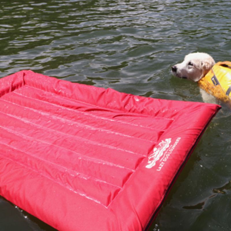 The Better Options Company Red Lazy Dog Pool Lounger and Lake Raft Floating River Swim Mat for Big Dogs Up to 110 Pounds, Large