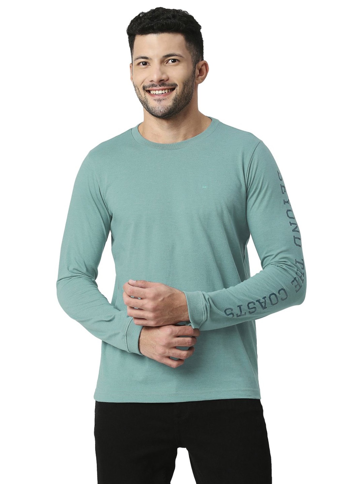 Basics Green Slim Fit Printed T-Shirt
