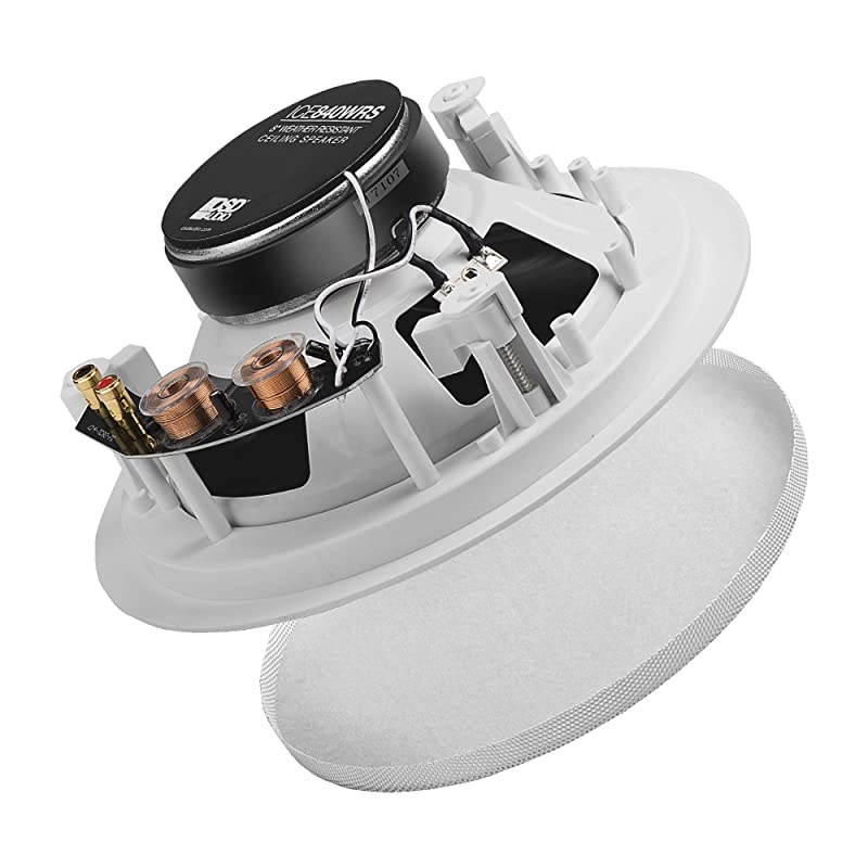 ICE840WRS 8quot Weather Resistant IndoorOutdoor inCeiling Speaker 150W wPivoting Titanium Dome Tweeter White Pair