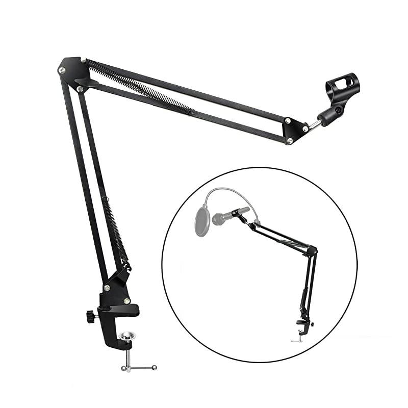 MUSIC Adjustable Microphone Suspension Boom Scissor Arm Stand with Shock Mount Mic Clip Holder Gold Screw Adapter -for Blue Yeti, Snowball and Other Microphones APL2168