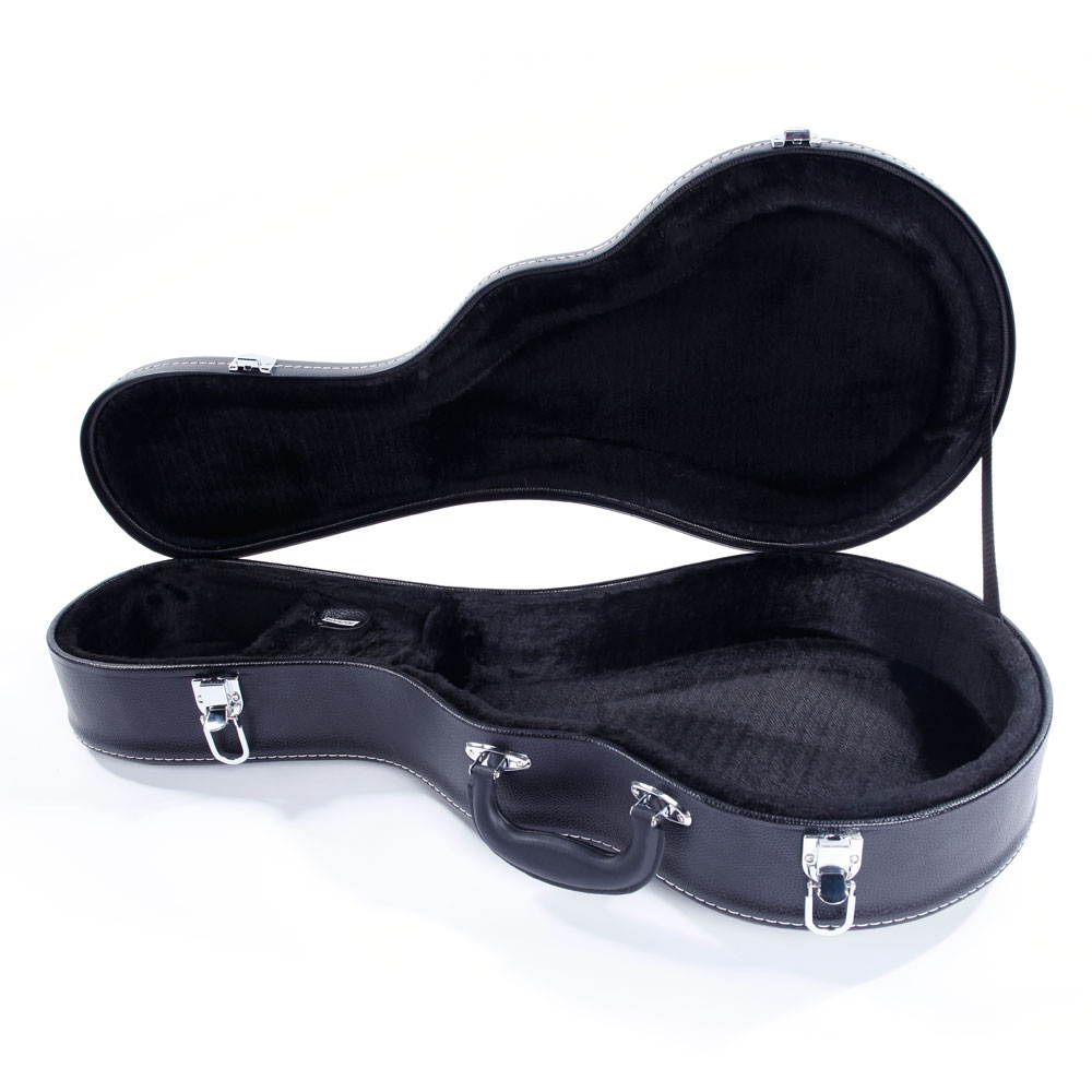 F-Style Microgroove Pattern Leather Wood Mandolin Case Black