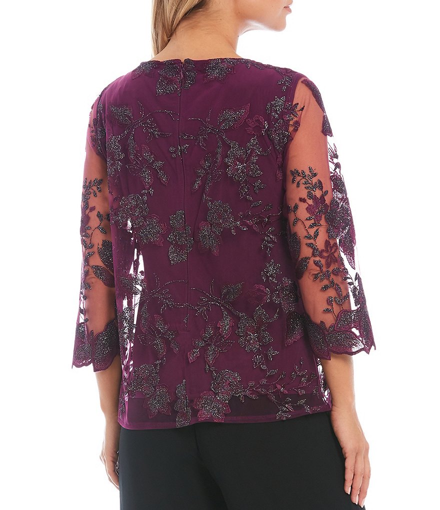 Caroline Rose Dolman Elbow 3/4 Sleeve Jewel Neck Floral Fantasy Lined Caftan