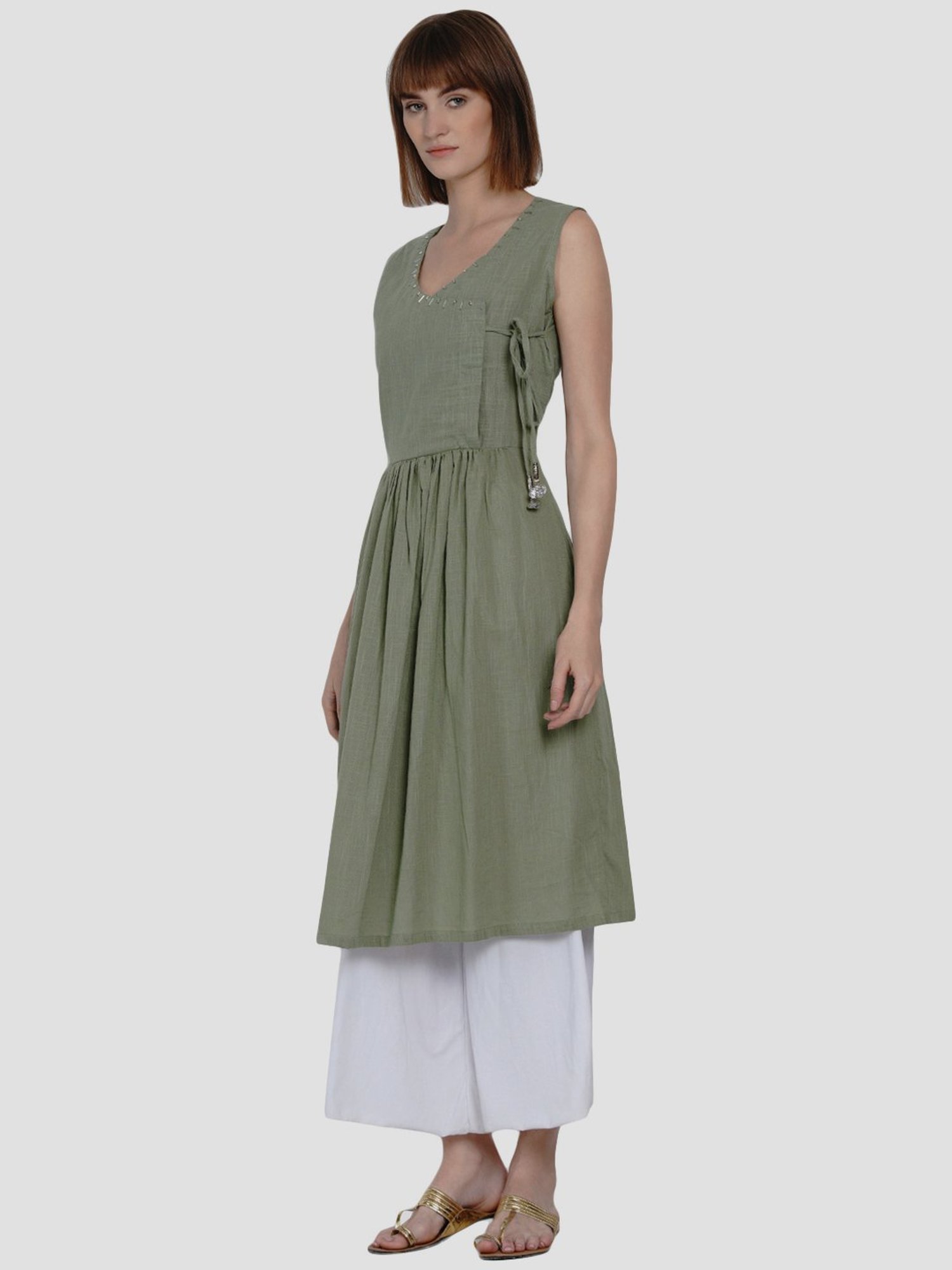 Women Republic Green Cotton A Line Kurta