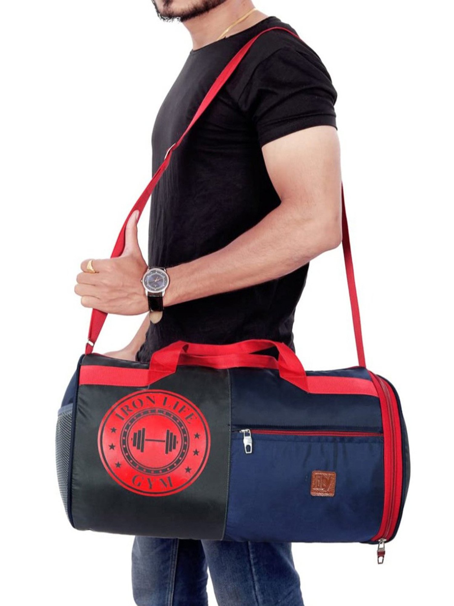 Fly Fashion Red Solid Medium Gym Bag