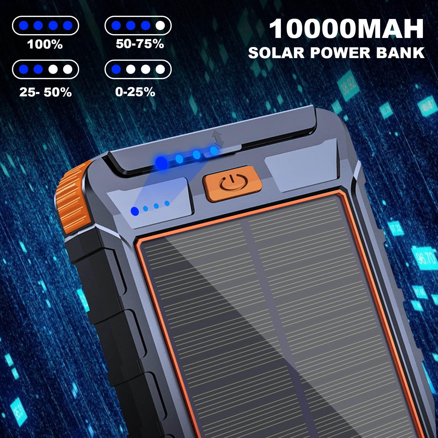 Donwell LED Light Digital Display Solar Wireless Charger High Capacity 10000mA Fast Charging Mobile Power Supply Portable Power Bank for iPhone/iPad/iPod/Samsung ,and more