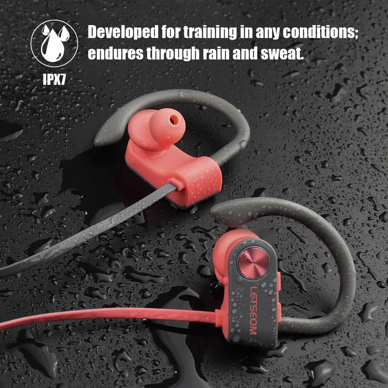 Bluetooth Headphones IPX7 Waterproof, Wireless Sport Earphones, HiFi Bass Stereo Sweatproof Earbuds w/Mic, Noise Cancelling Headset for Workout, Running, Gym, 8 Hours Play Time