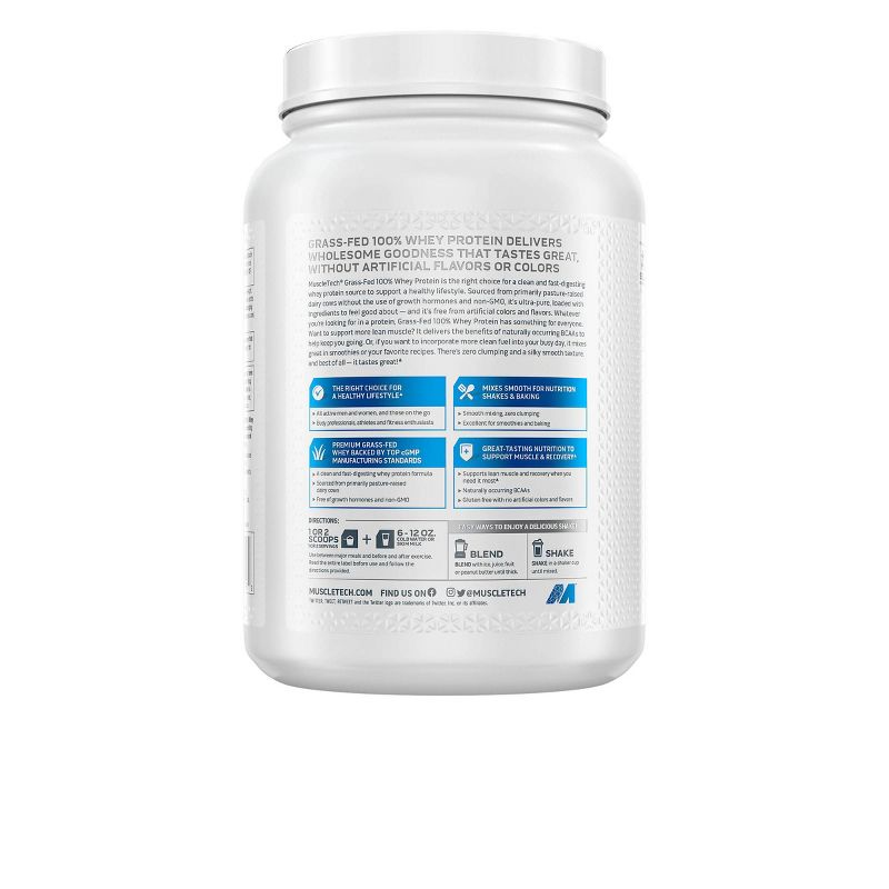 MuscleTech Grass Fed 100% Whey Protein Powder - Vanilla - 1.8lbs