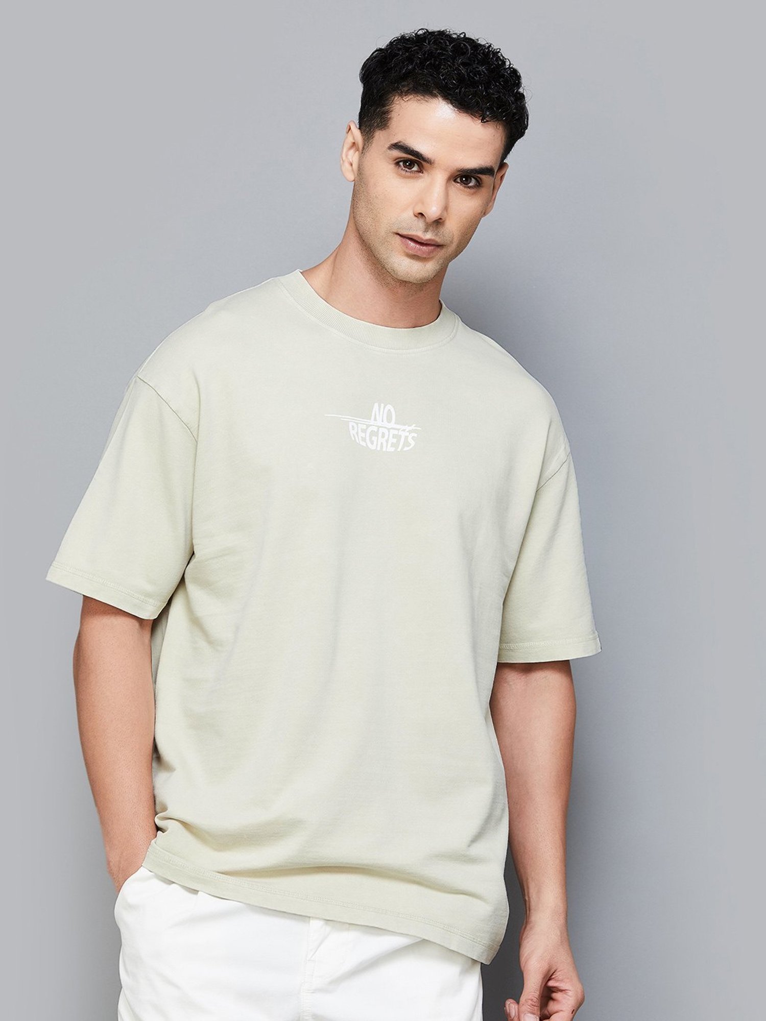Forca by Lifestyle Beige Cotton Regular Fit Printed T-Shirts