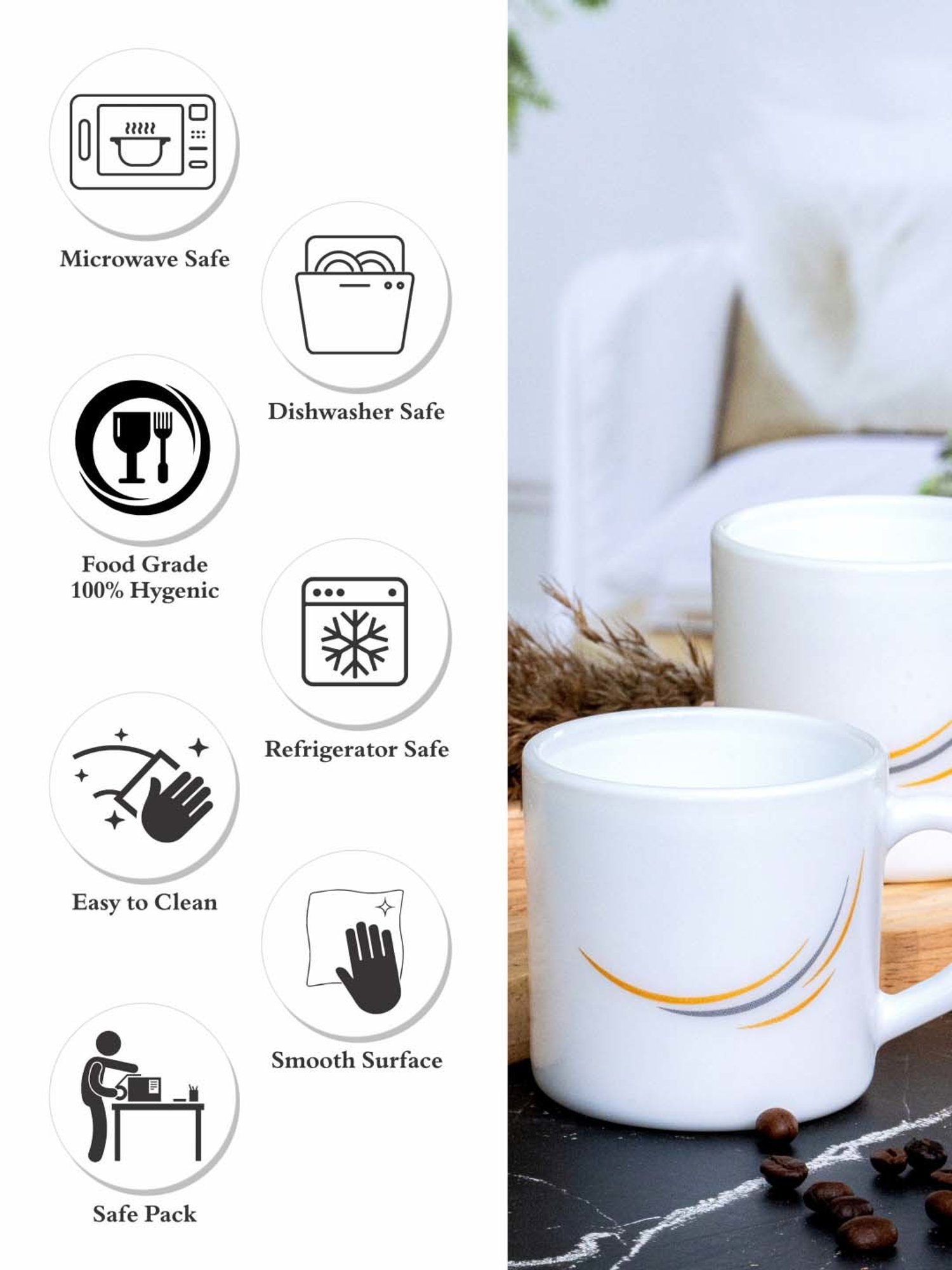 Cello White Opalware Cup (0.18 L) - Set of 6