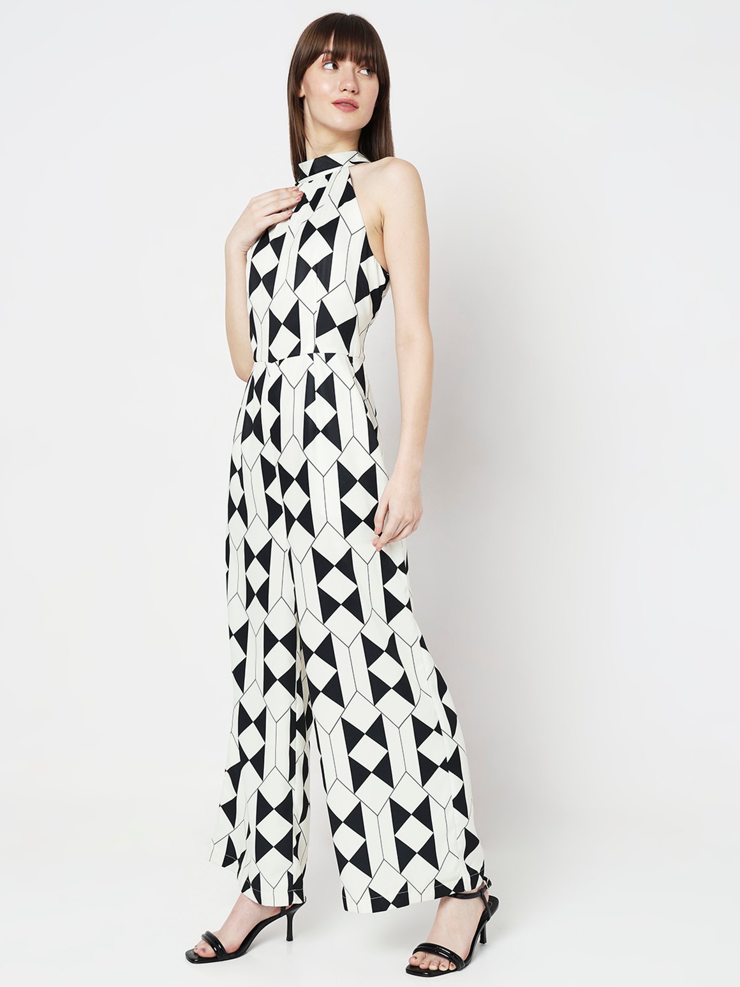 Vero Moda White & Black Printed Jumpsuit