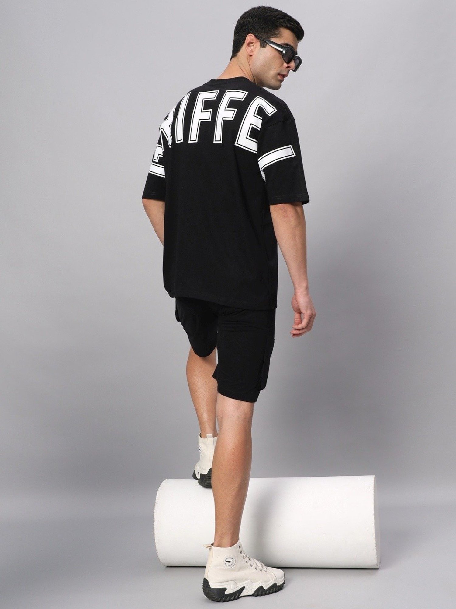 Griffel Black Cotton Loose Fit Logo Printed Co-Ord Set