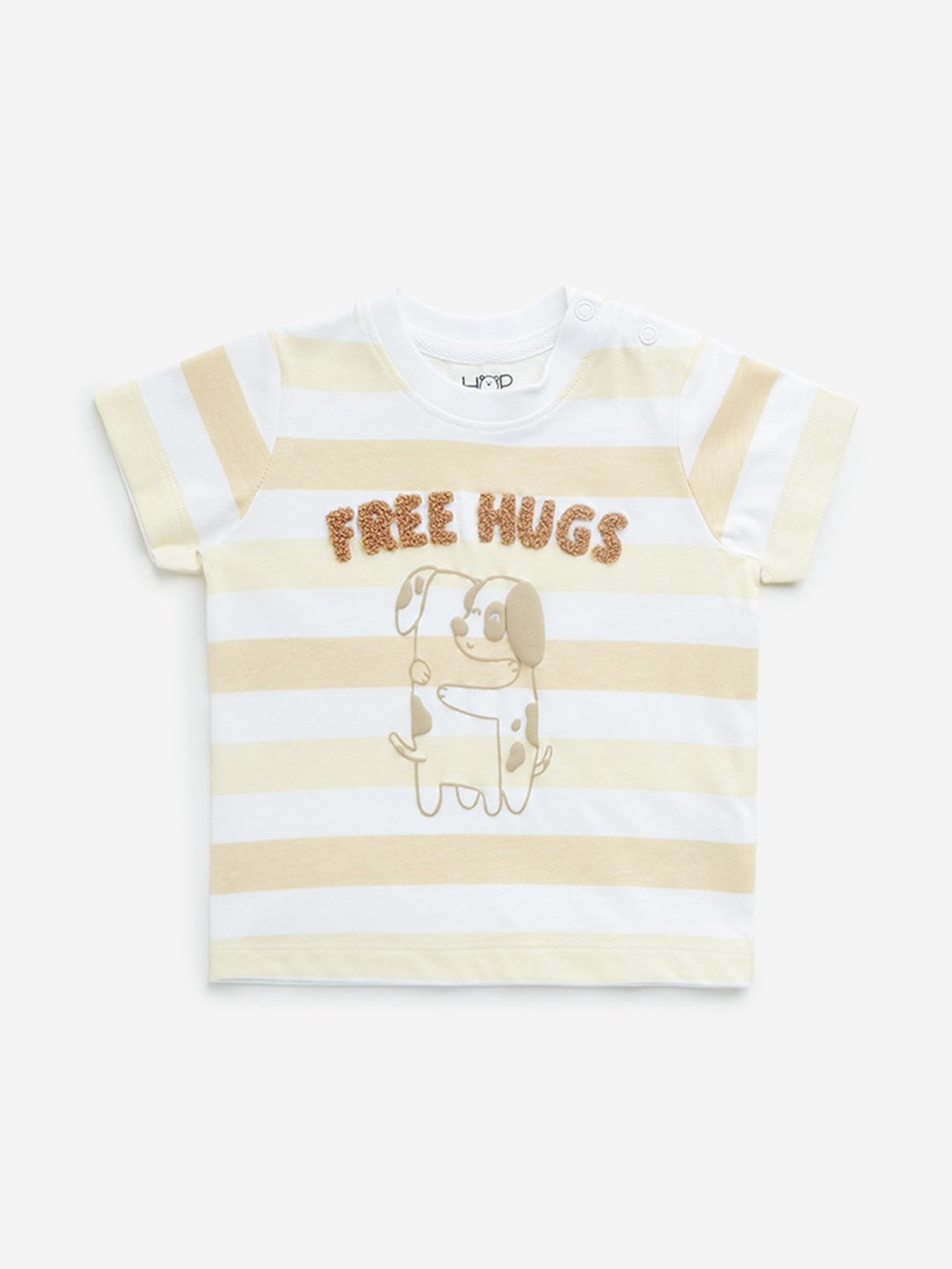 HOP Baby by Westside Yellow Stripe Printed Cotton T-Shirt