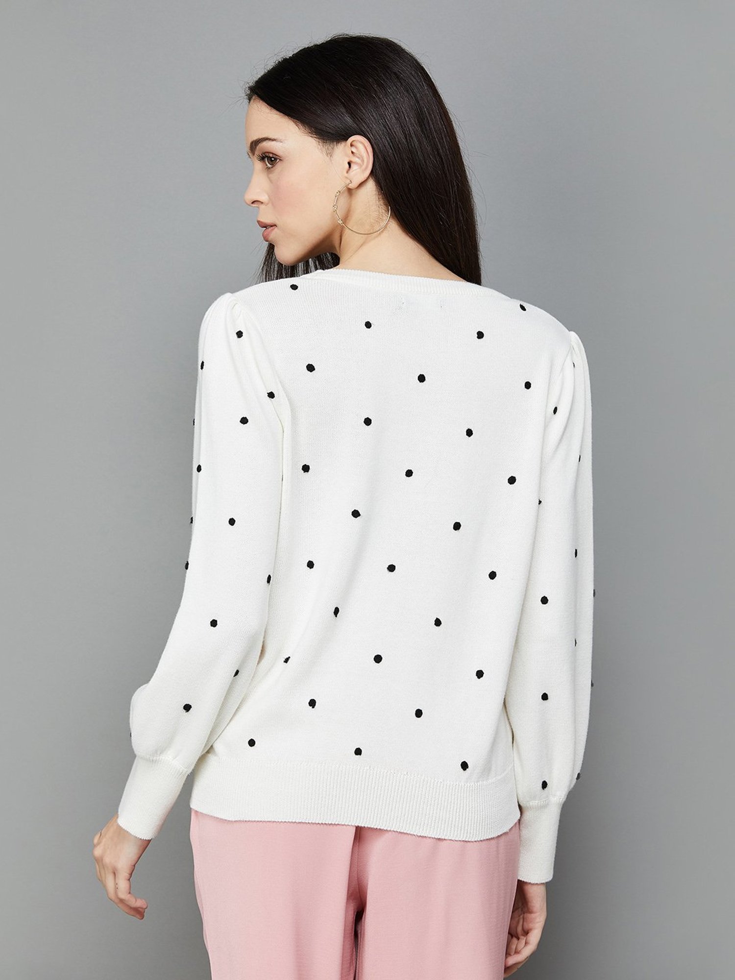 Code by Lifestyle Off-White Cotton Embroidered Sweater
