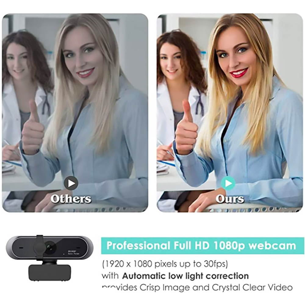 1080P Webcam, HDWeb Camera with Built-in Microphone & Privacy Cover, USB Web Cam with Wide Angle Lens & Large Sensor