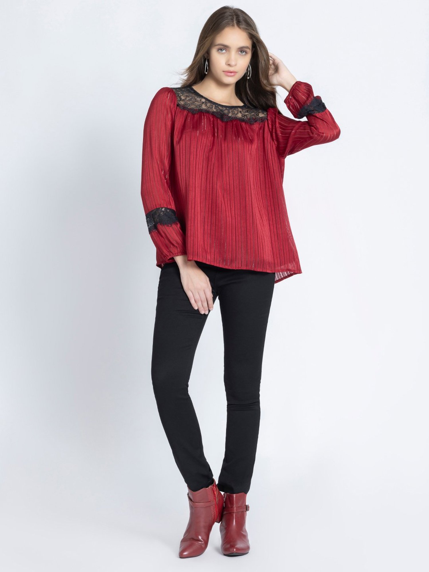 SHAYE Maroon Lace Top